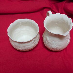 VTG Belleek Ireland Serenity Creamer & Sugar Set - 8th Blue Mark - MINT w/ Label